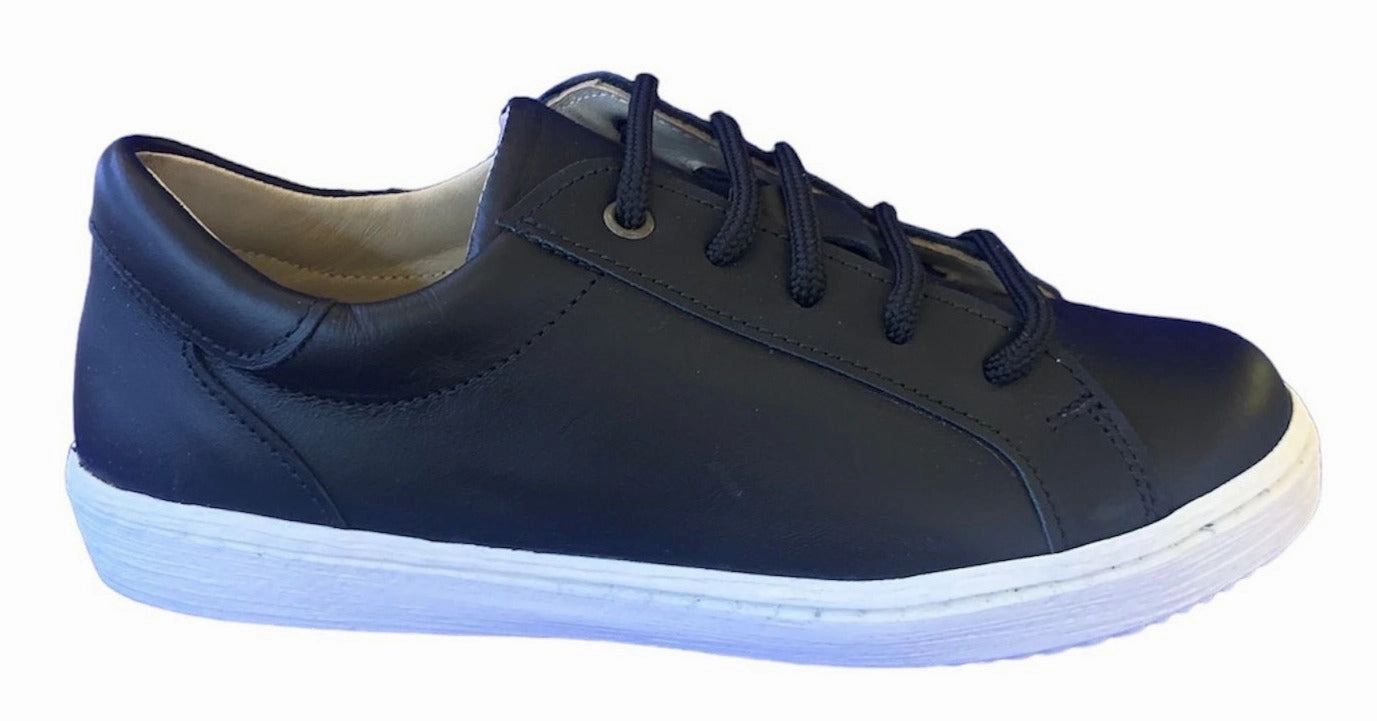Shawn & Jeffery Black Leather Lace up Sneakers