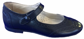 Shawn & Jeffery Black Leather Wingtip Button Mary Jane