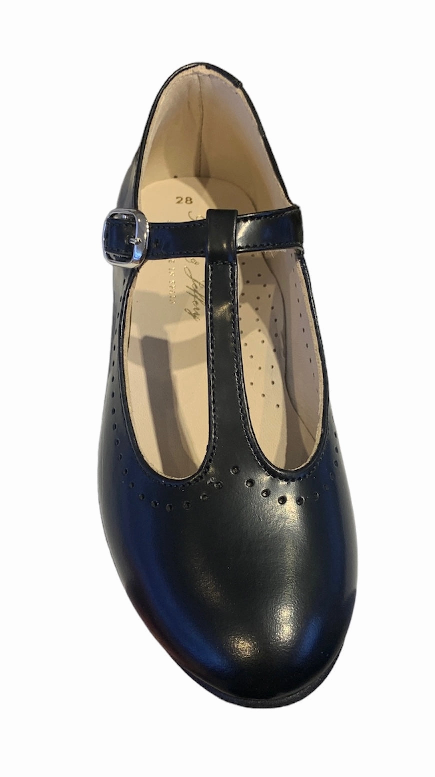 Shawn & Jeffery Black Mocasino T-Strap Leather Shoe