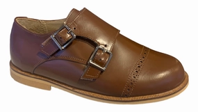 Shawn & Jeffery Boys Cuero Mocasino Double Buckle Velcro Dress Shoe