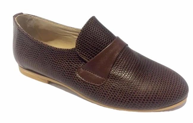 Shawn & Jeffery Brown Croc Grainy Leather Slip On Smoking Shoe