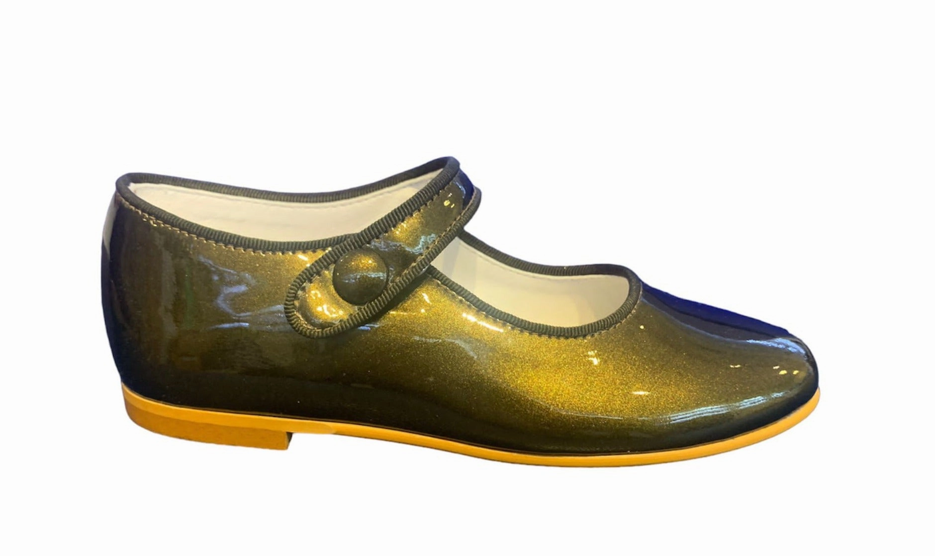 Shawn & Jeffery Dark Gold Oro Patent Patent Leather Girls Button Mary Jane