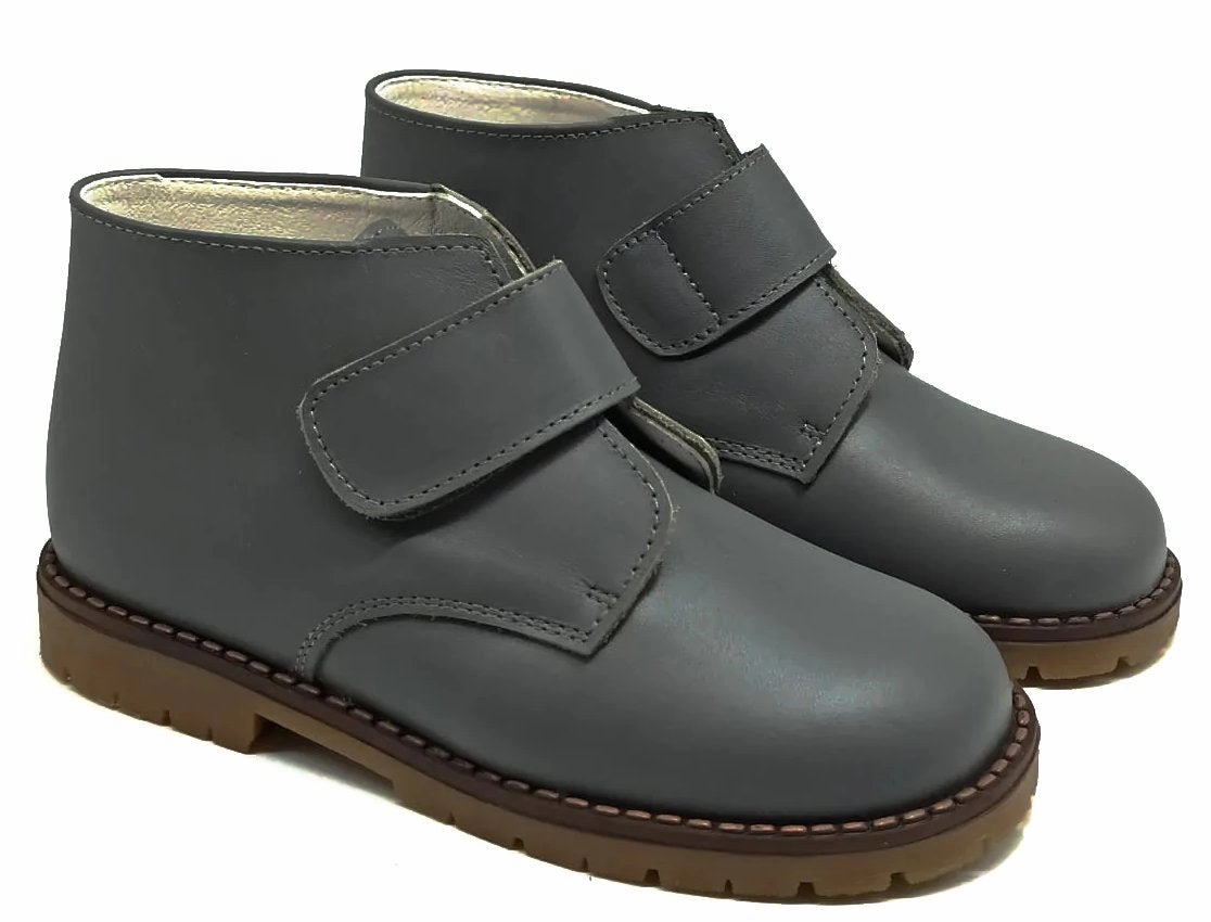 Shawn & Jeffery Dark Grey Leather Velcro Booties