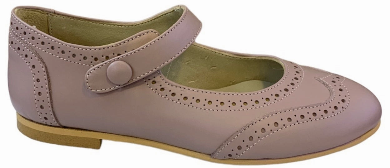 Shawn & Jeffery Dark Pink Leather Wingtip Button Mary Jane