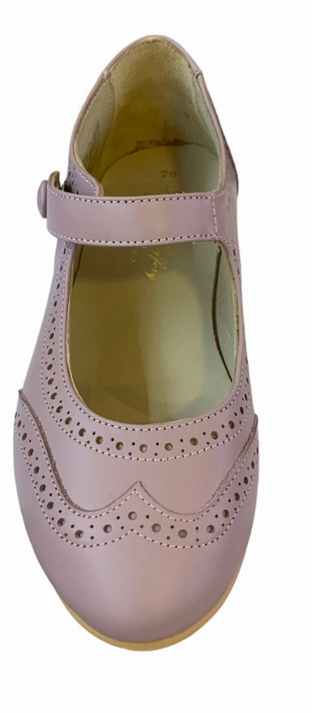 Shawn & Jeffery Dark Pink Leather Wingtip Button Mary Jane