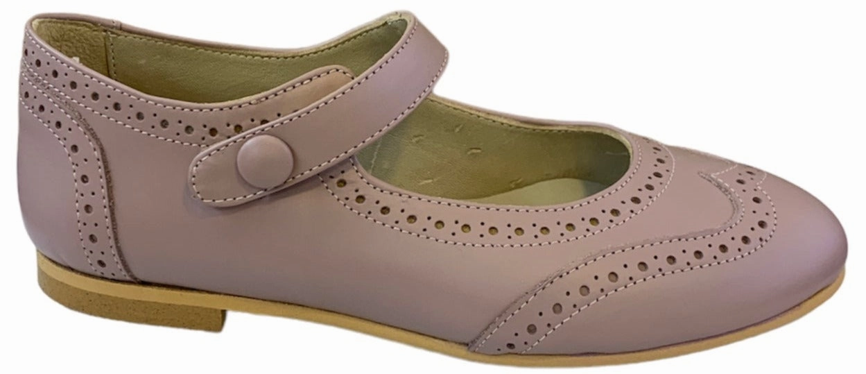 Shawn & Jeffery Dark Pink Leather Wingtip Button Mary Jane