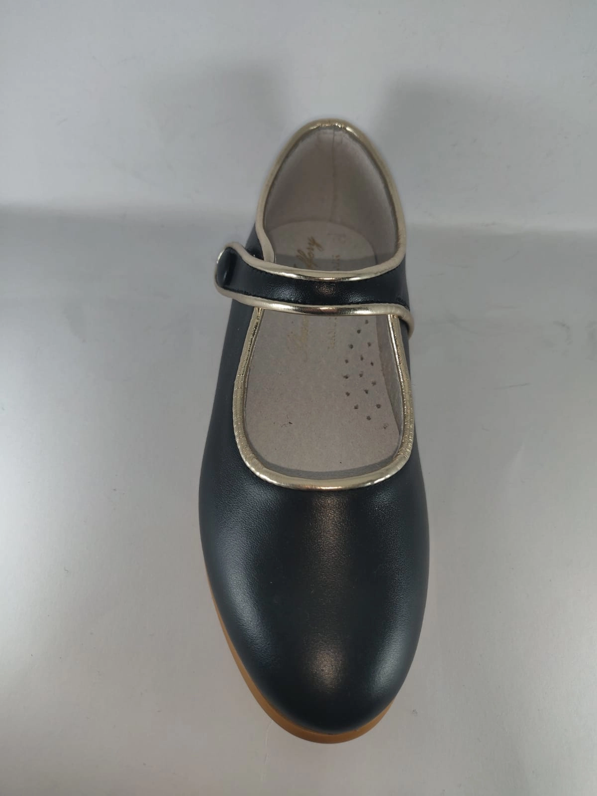 Shawn & Jeffery Girls Black Leather with Gold Trimming Classic Button Mary Jane