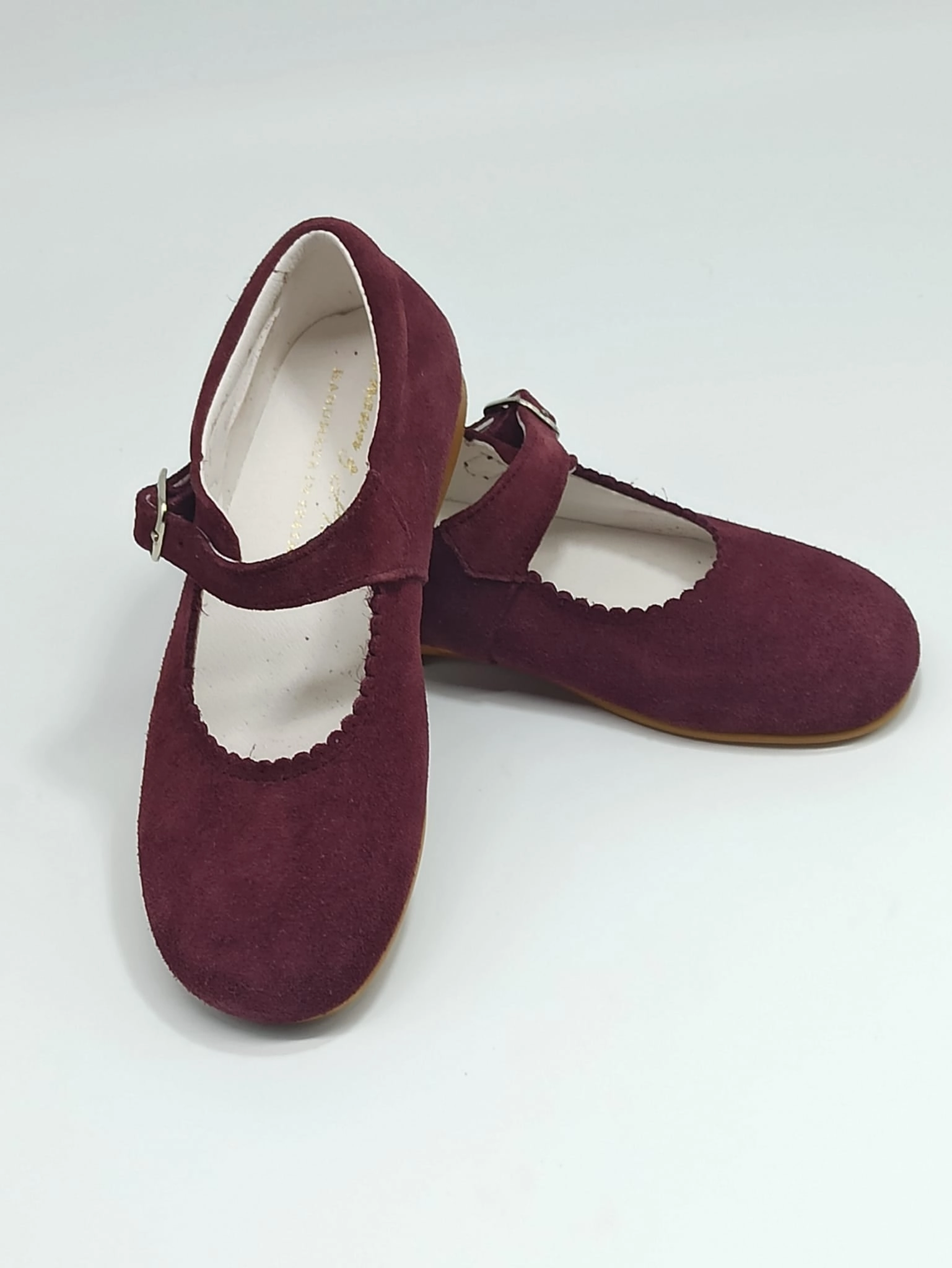 Shawn & Jeffery Girls Burgundy Suede Classic Buckle Mary Jane