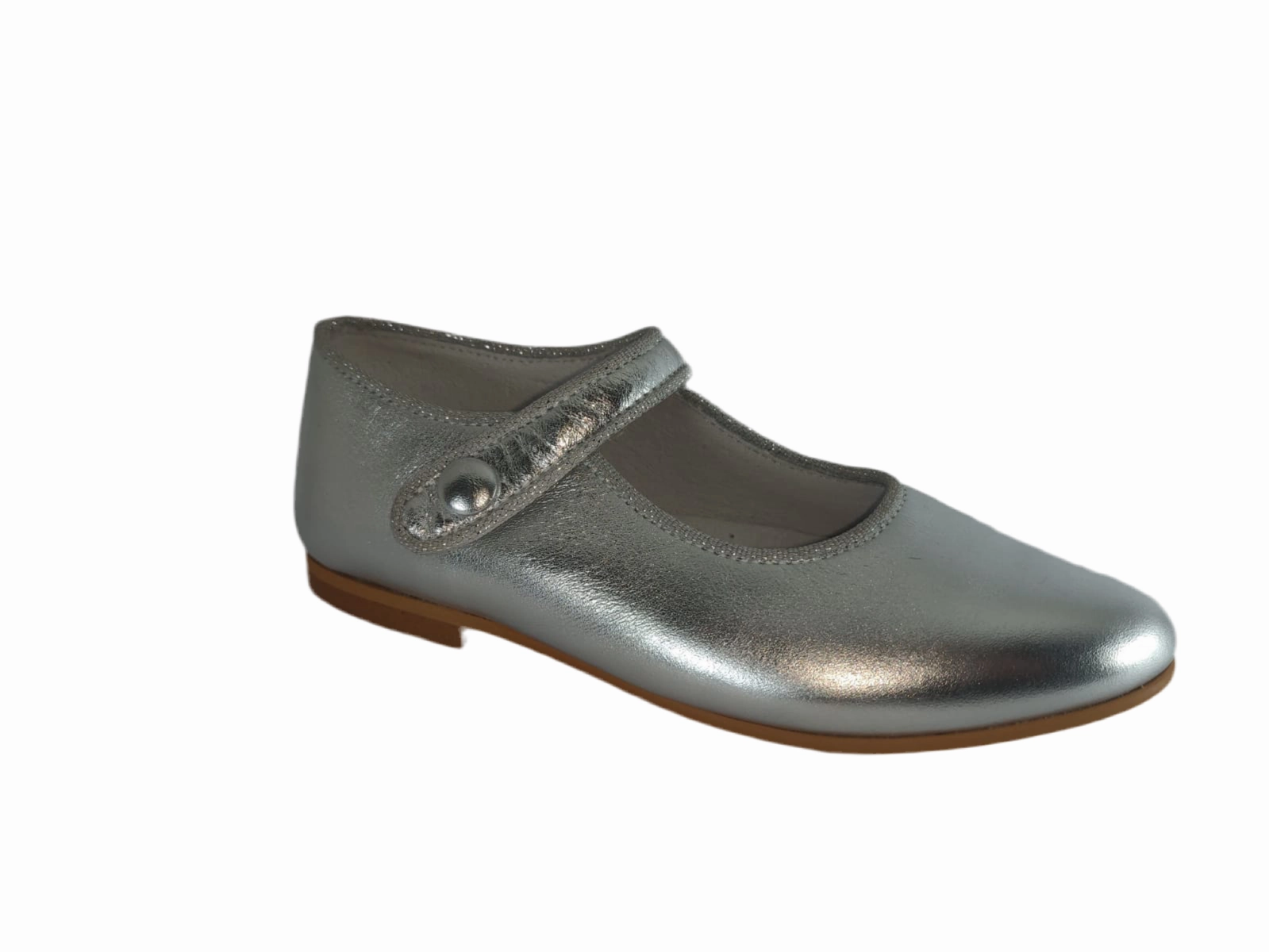 Shawn & Jeffery Girls Silver Leather Classic Button Mary Jane