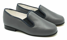 Shawn & Jeffery Grey Leather Loafer Slip on Smoking Shoe