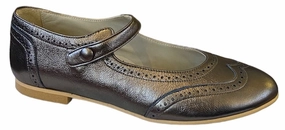 Shawn & Jeffery Metallic Ocre Leather Wingtip Button Mary Jane