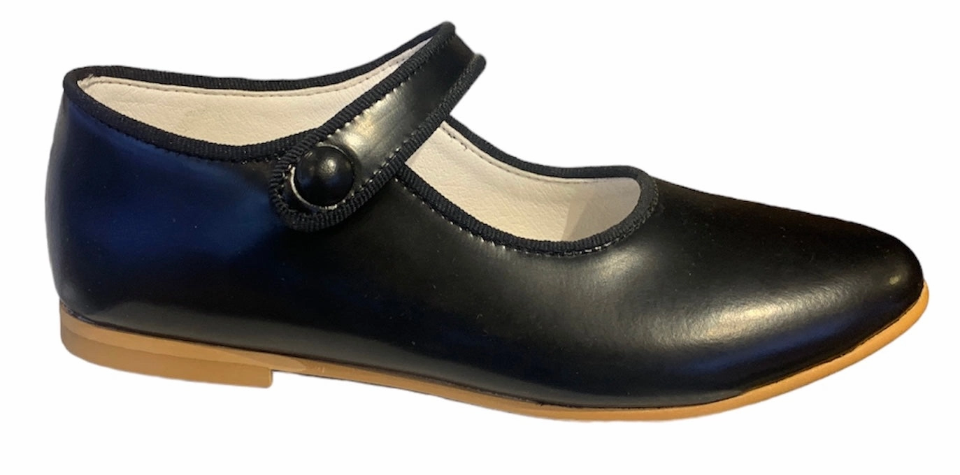 Shawn & Jeffery Mocasino Black Leather Girls Button Mary Jane