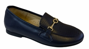 Shawn & Jeffery Navy Blue Classic Buckle Leather Slip On Smoking Loafer
