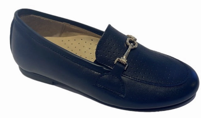 Shawn & Jeffery Navy Blue Classic Buckle Leather Slip On Smoking Loafer