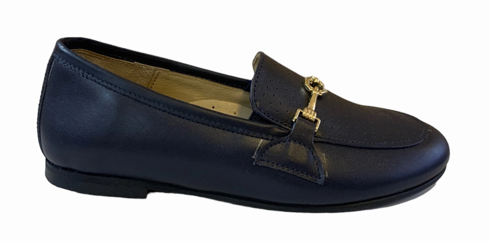 Shawn & Jeffery Navy Blue Classic Buckle Leather Slip On Smoking Loafer
