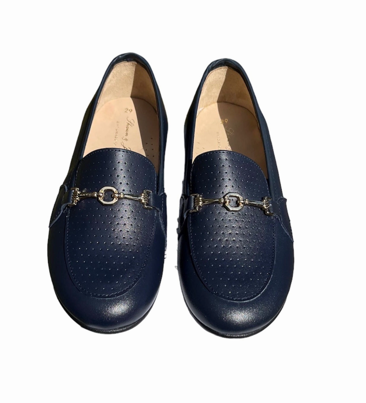 Shawn & Jeffery Navy Blue Classic Buckle Leather Slip On Smoking Loafer