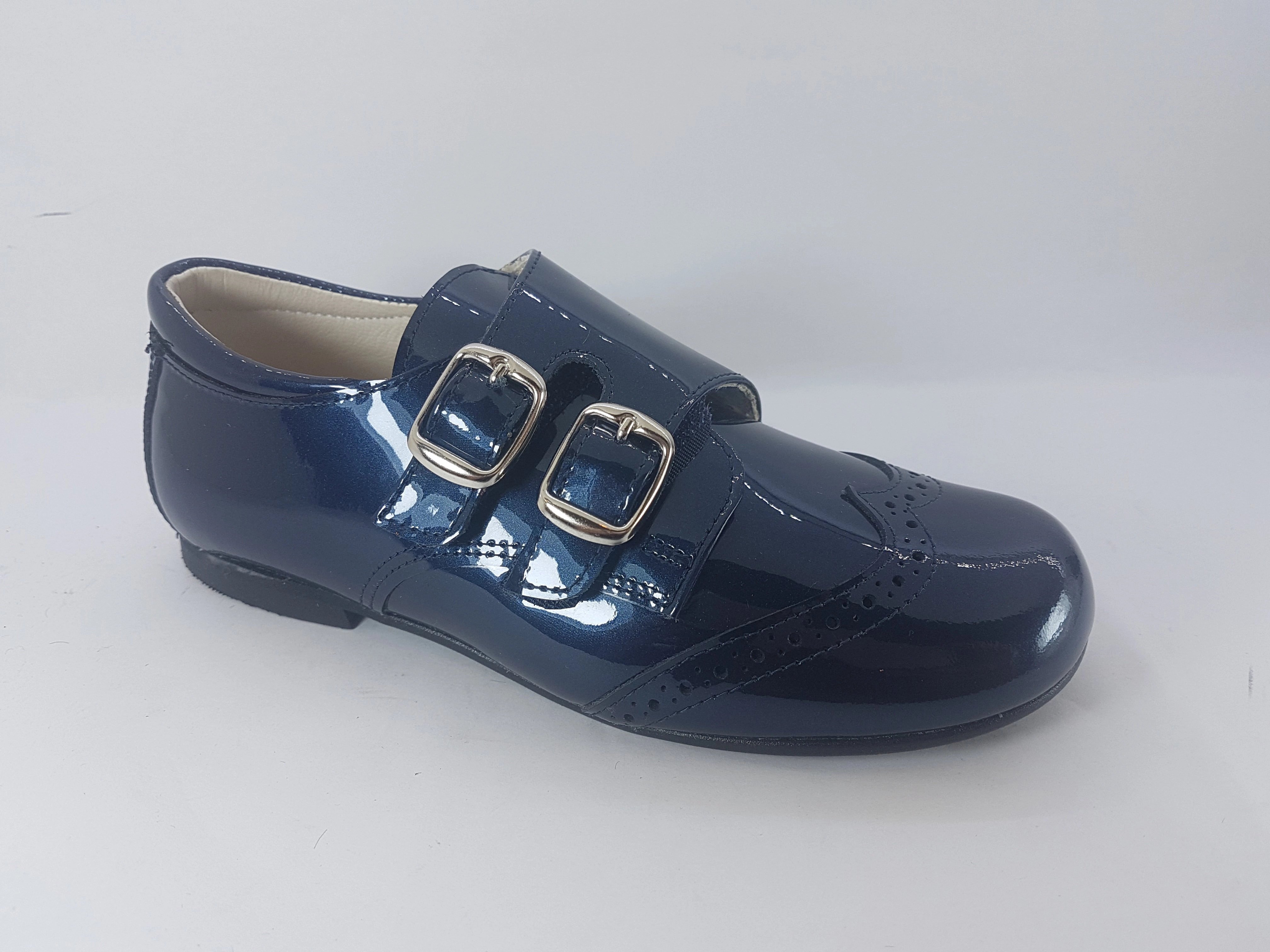 Shawn & Jeffery Patent Navy Double Buckle Design Dress Shoes