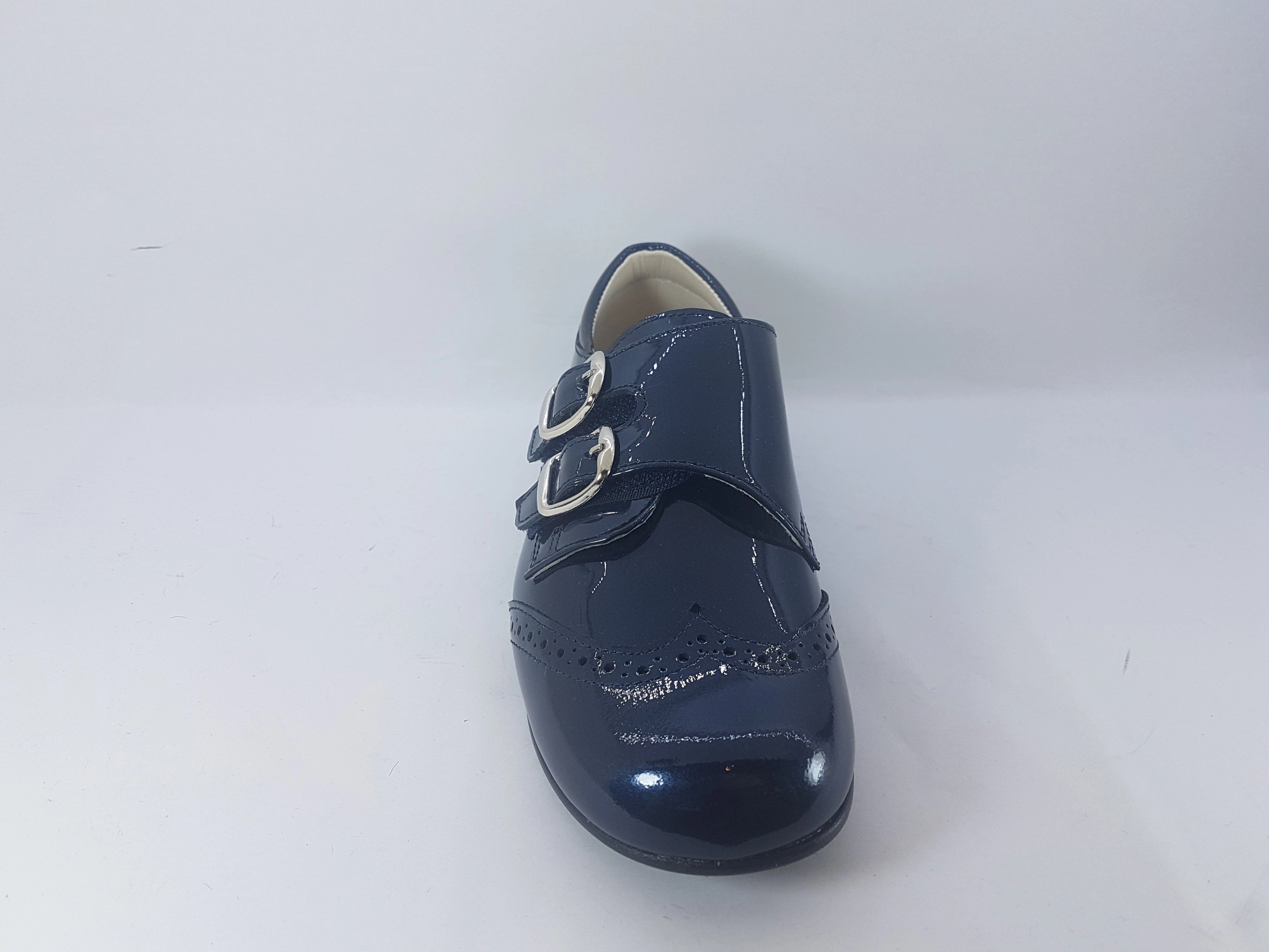 Shawn & Jeffery Patent Navy Double Buckle Design Dress Shoes