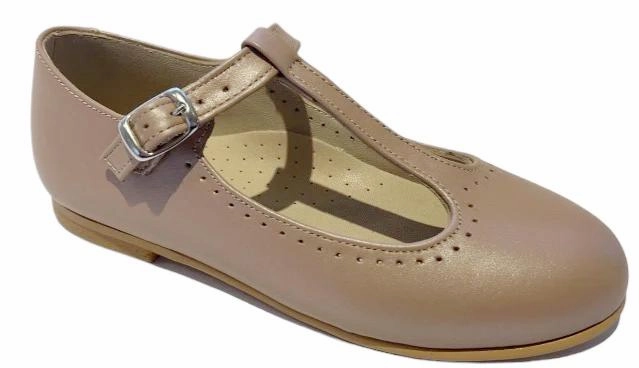 Shawn & Jeffery Pearl Rose Nude Leather T-Strap Shoe