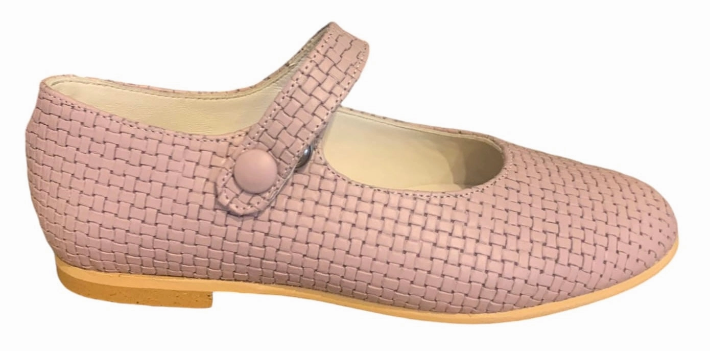 Shawn & Jeffery Pink Pressed Leather Classic Girls Button Mary Jane