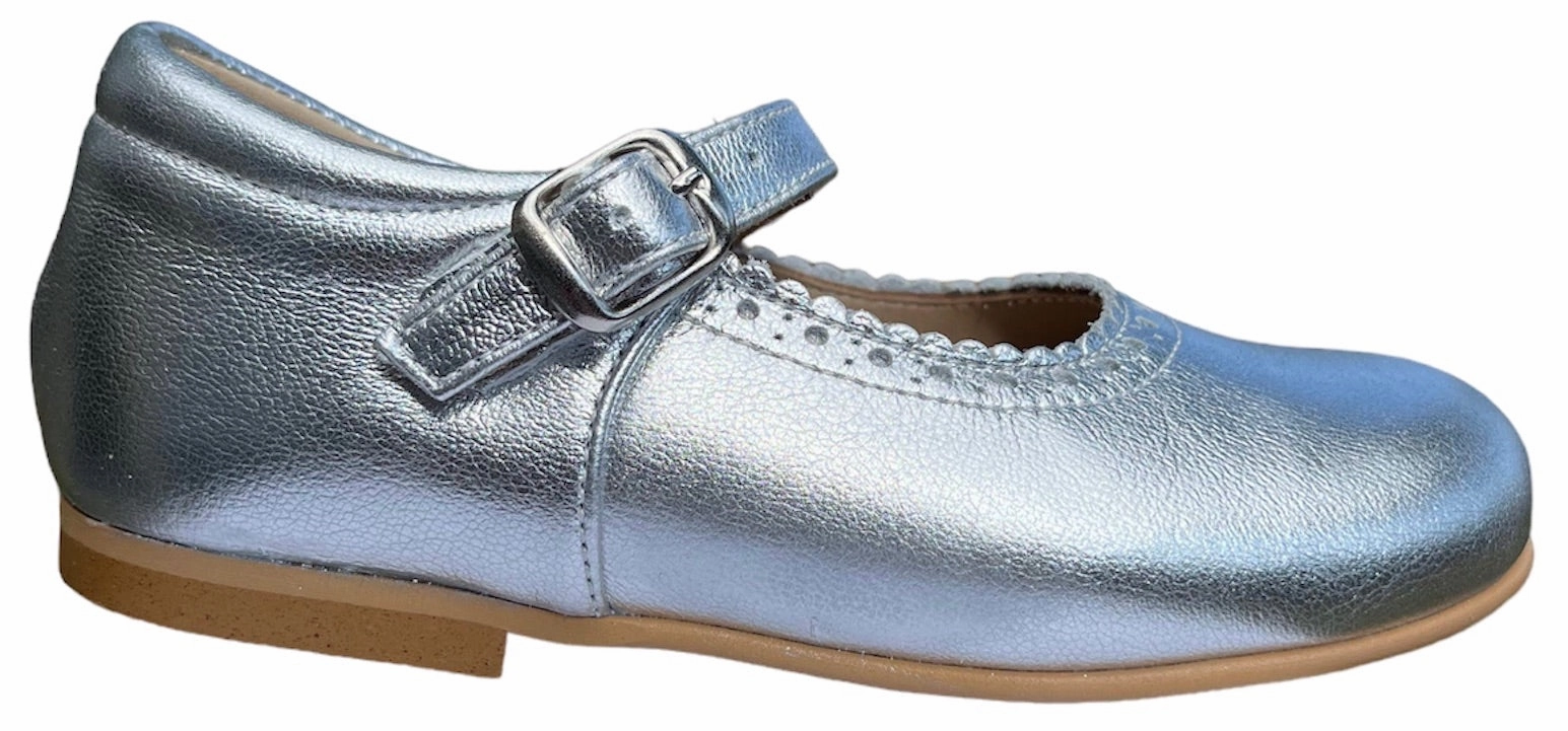 Shawn & Jeffery Silver Leather Buckle Classic Mary Jane