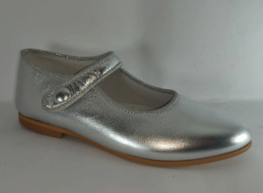 Shawn & Jeffery Silver Leather Girls Button Mary Jane