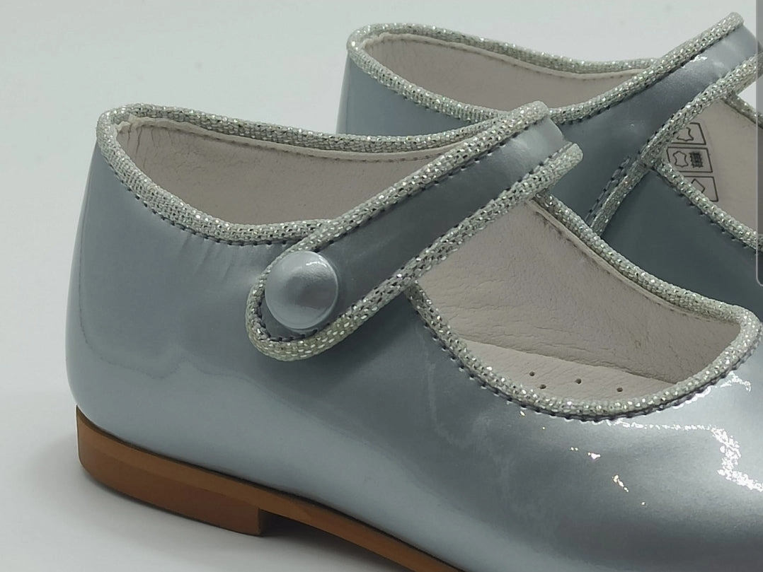 Shawn & Jeffery Silver Patent Leather Girls Button Mary Jane