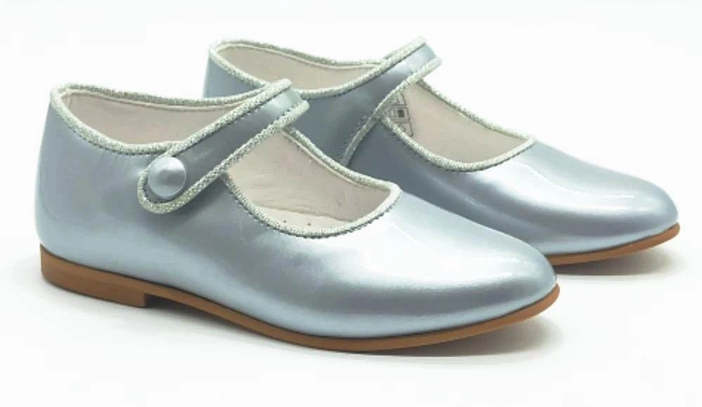Shawn & Jeffery Silver Patent Leather Girls Button Mary Jane
