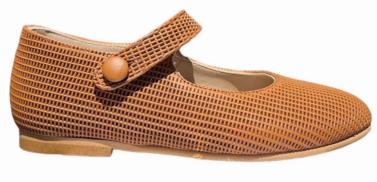 Shawn & Jeffery Tan Pressed Leather Button Mary Jane