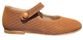 Shawn & Jeffery Tan Pressed Leather Button Mary Jane