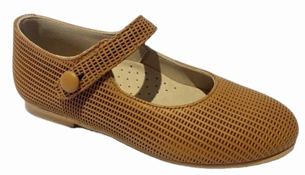 Shawn & Jeffery Tan Pressed Leather Button Mary Jane
