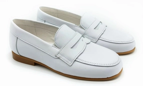 Shawn & Jeffery White Leather Classic Penny Loafer