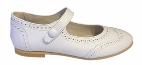 Shawn & Jeffery White Leather Wingtip Button Mary Jane