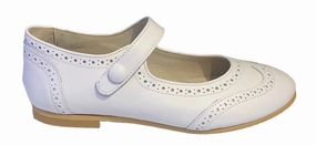 Shawn & Jeffery White Leather Wingtip Button Mary Jane
