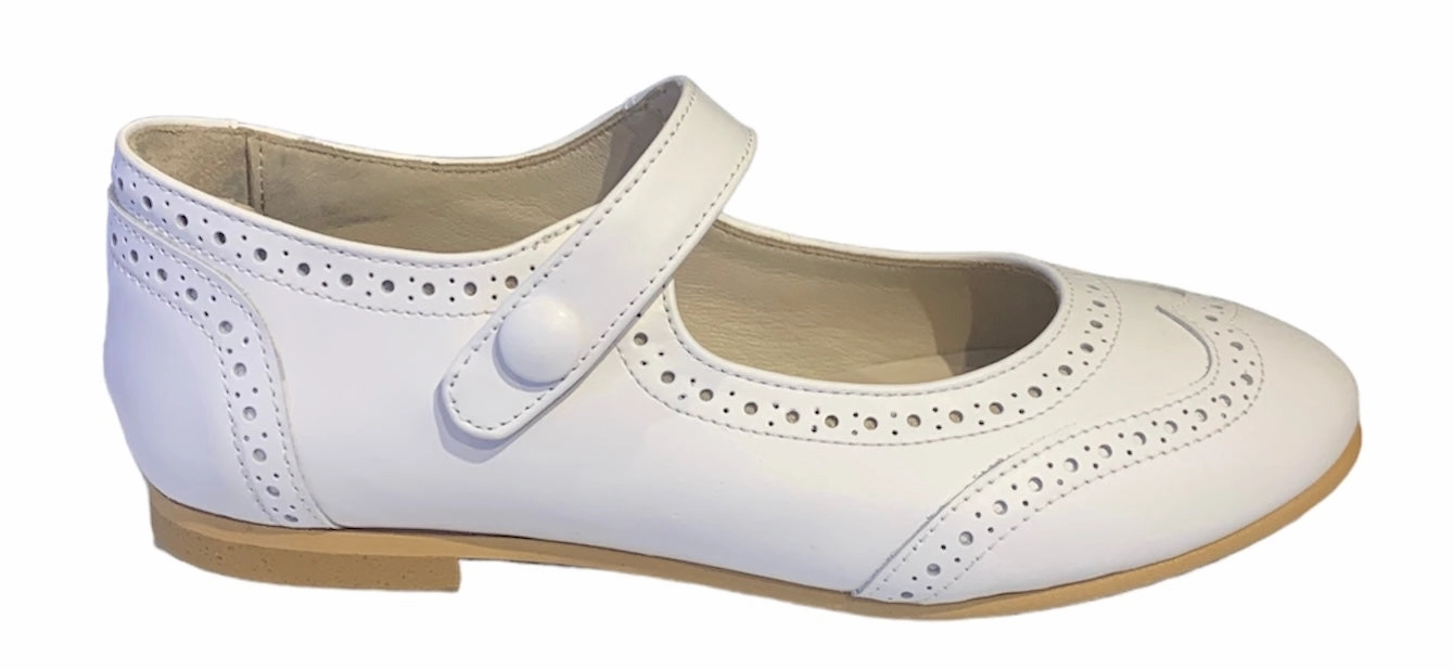 Shawn & Jeffery White Leather Wingtip Button Mary Jane