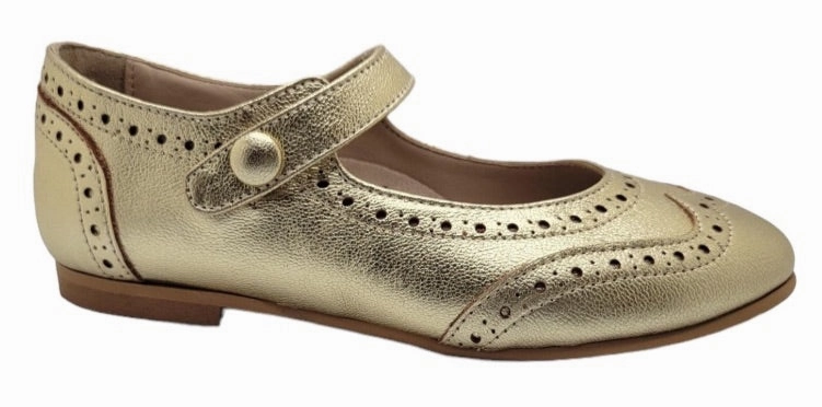 Shawn & Jeffery Wingtip Metallic Gold Leather Mary Jane