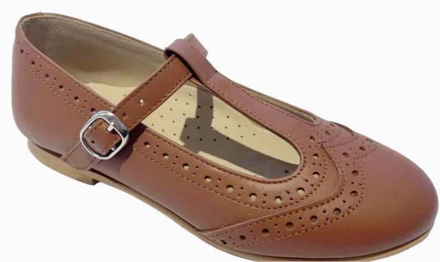 Shawn & Jeffery Wingtip Tan Roble T-Strap Leather Shoe