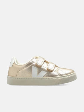 Veja Girls Chromefree Leather Small Esplar Traners in Gold