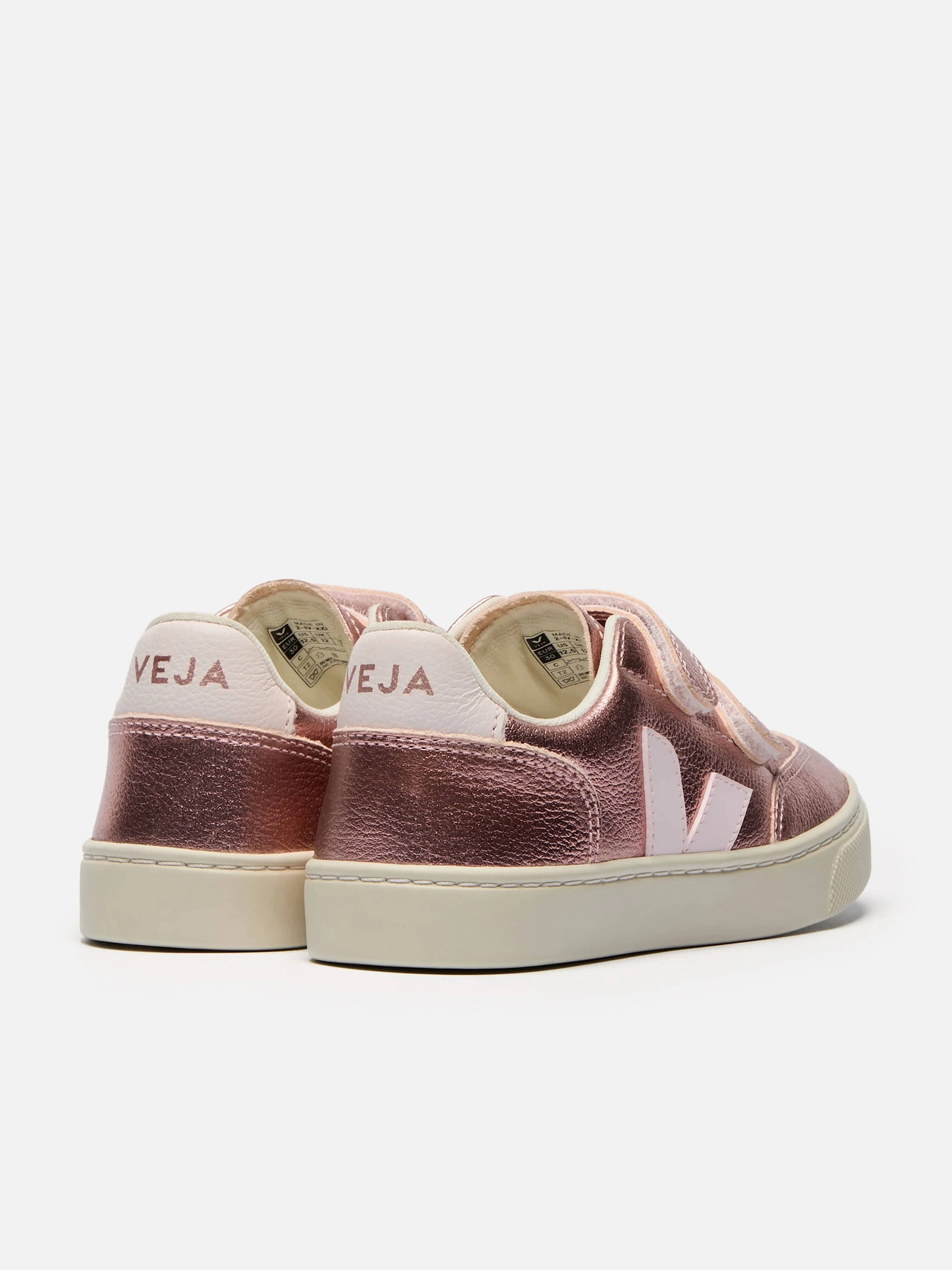 Veja Girls Chromefree Leather Small V-12 Trainers in Pink