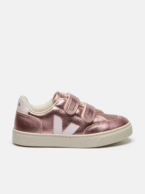 Veja Girls Chromefree Leather Small V-12 Trainers in Pink