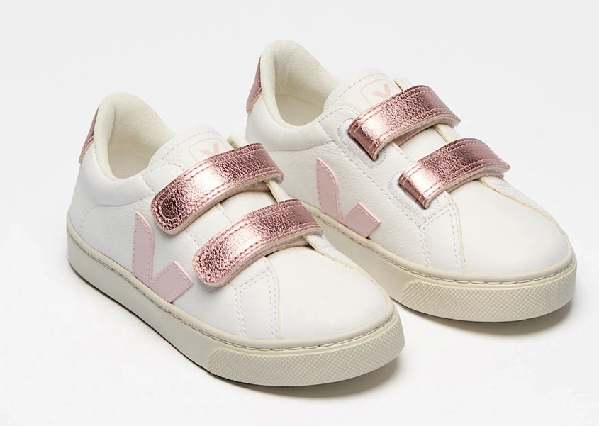 Veja Girls Esplar Leather Petale Nacre White Velcro Sneakers
