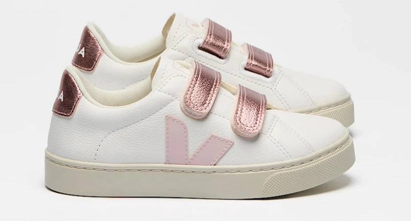 Veja Girls Esplar Leather Petale Nacre White Velcro Sneakers