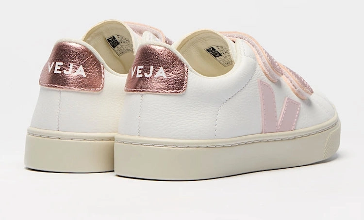 Veja Girls Esplar Leather Petale Nacre White Velcro Sneakers