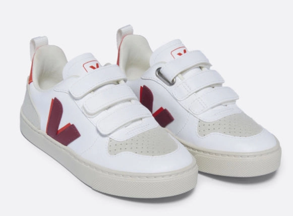 Veja White Marsala Orange-Fluo Leather Sneakers