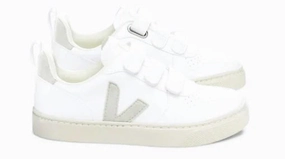 Veja White Natural Leather Kids Velcro Sneakers