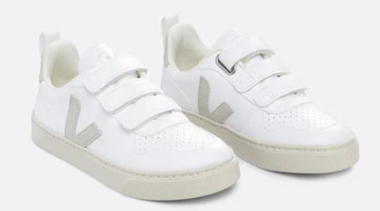 Veja White Natural Leather Kids Velcro Sneakers