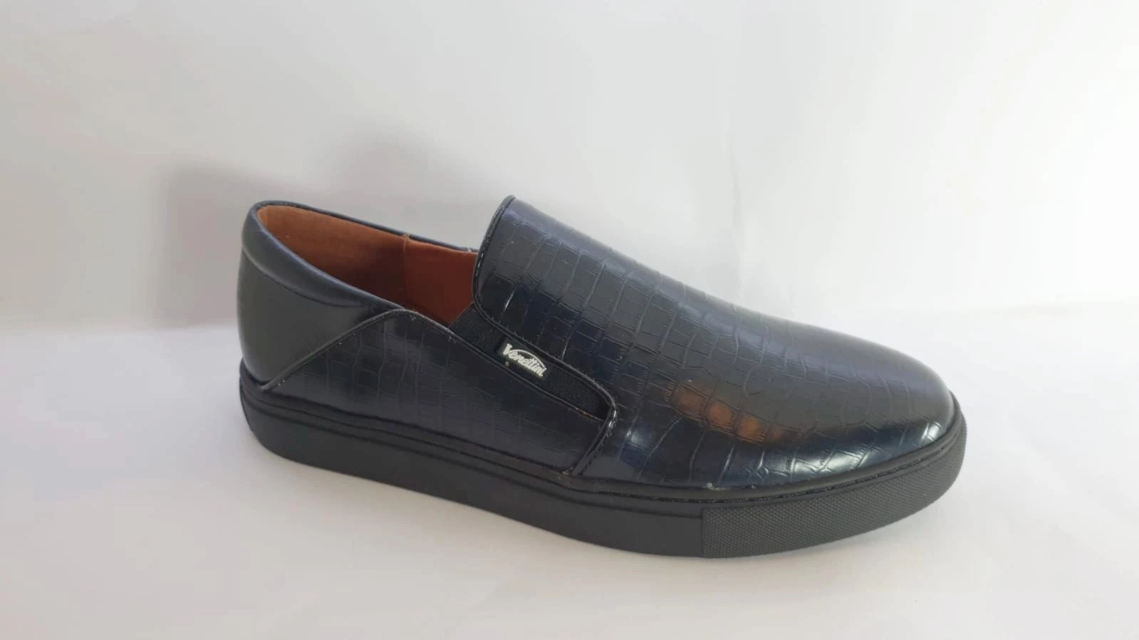 Venettini Reed Black Rock Leather Slip on Sneakers