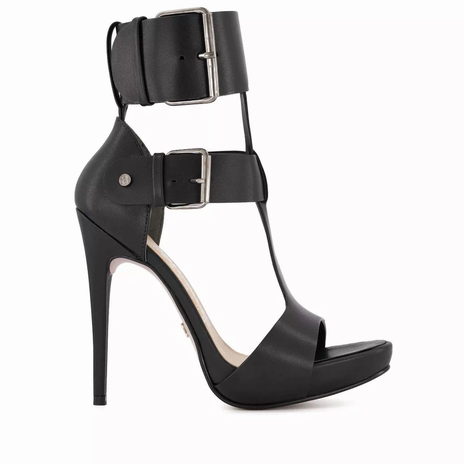 Women's Premium Double Buckle Strap High Heeled Sandal In Black