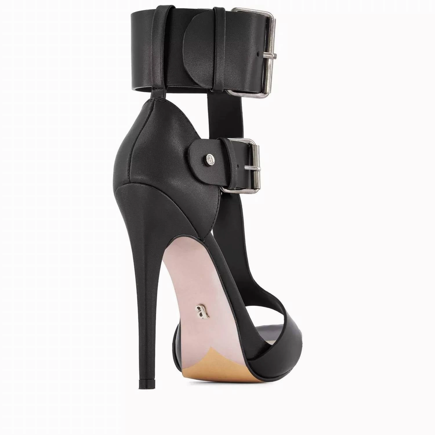 Women's Premium Double Buckle Strap High Heeled Sandal In Black
