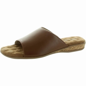 Womens Cushioned Footbed Leather Slide Sandals